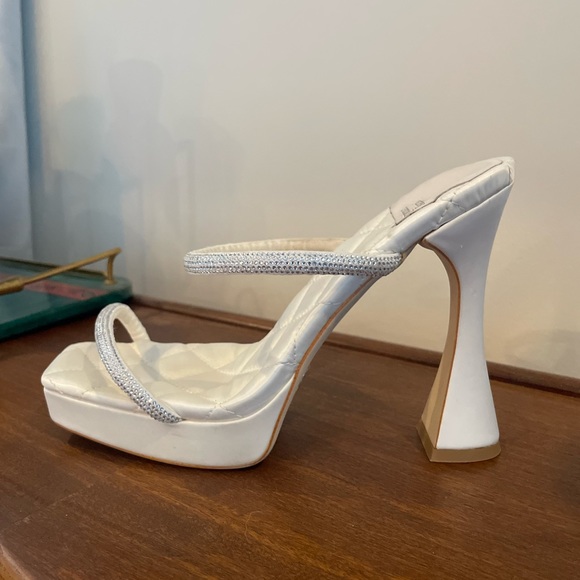 Jeffrey Campbell “Movie” Platform Mule in Satin White and Rhinestones - Picture 9 of 9